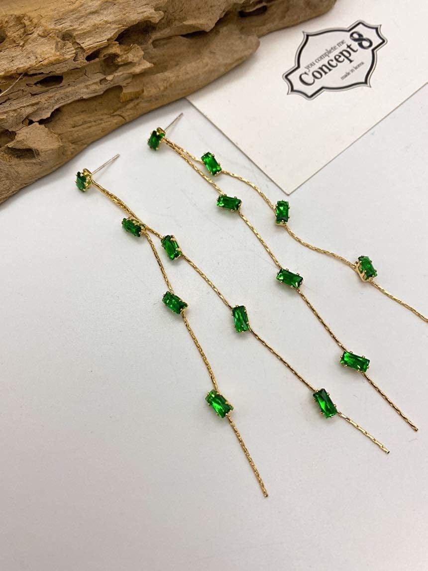 Concept8 Colored Long Drop Earrings with 925 Silver Post Made in Korea