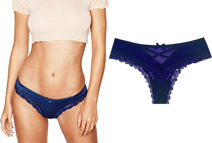 Confonze Sexy V-Back Criss Cross Panties Women Floral Lace Underwear Women'S Lingerie Bandage Briefs T-blue / Medium