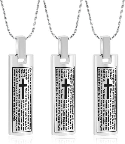 Constantlife Cremation Necklace Cremation Jewelry 30Mm Lord'S Prayer Stainless Steel Polished Cube Cremation Pendant Memorial Ashes Keepsake Urn Necklace 3pcs-Silver