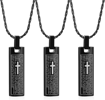Constantlife Cremation Necklace Cremation Jewelry 30Mm Lord'S Prayer Stainless Steel Polished Cube Cremation Pendant Memorial Ashes Keepsake Urn Necklace 3pcs-Black