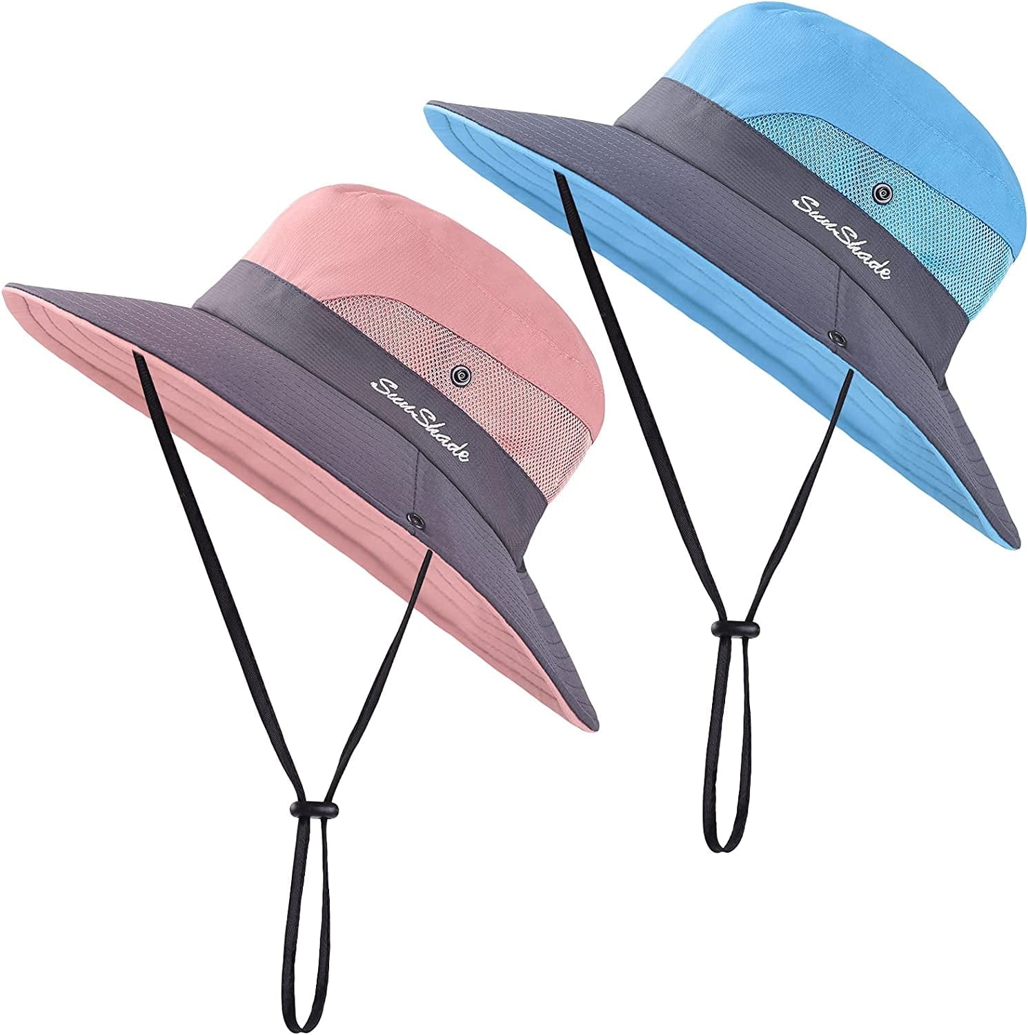 Cooraby Women Summer Sun Hat Ponytail Hole Cap Wide Brim Adjustable Hat Apparel & Accessories > Clothing Accessories > Hats Cooraby Pink, Blue 2 