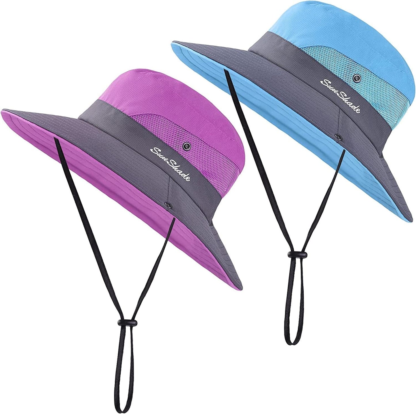 Cooraby Women Summer Sun Hat Ponytail Hole Cap Wide Brim Adjustable Hat Apparel & Accessories > Clothing Accessories > Hats Cooraby Purple, Blue 2 