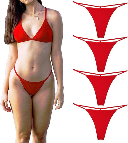 Cotton G String Thongs for Women T Back Gstring Underwear Seamless Panties Tangas Sexy 4 Pack Set Red / Small