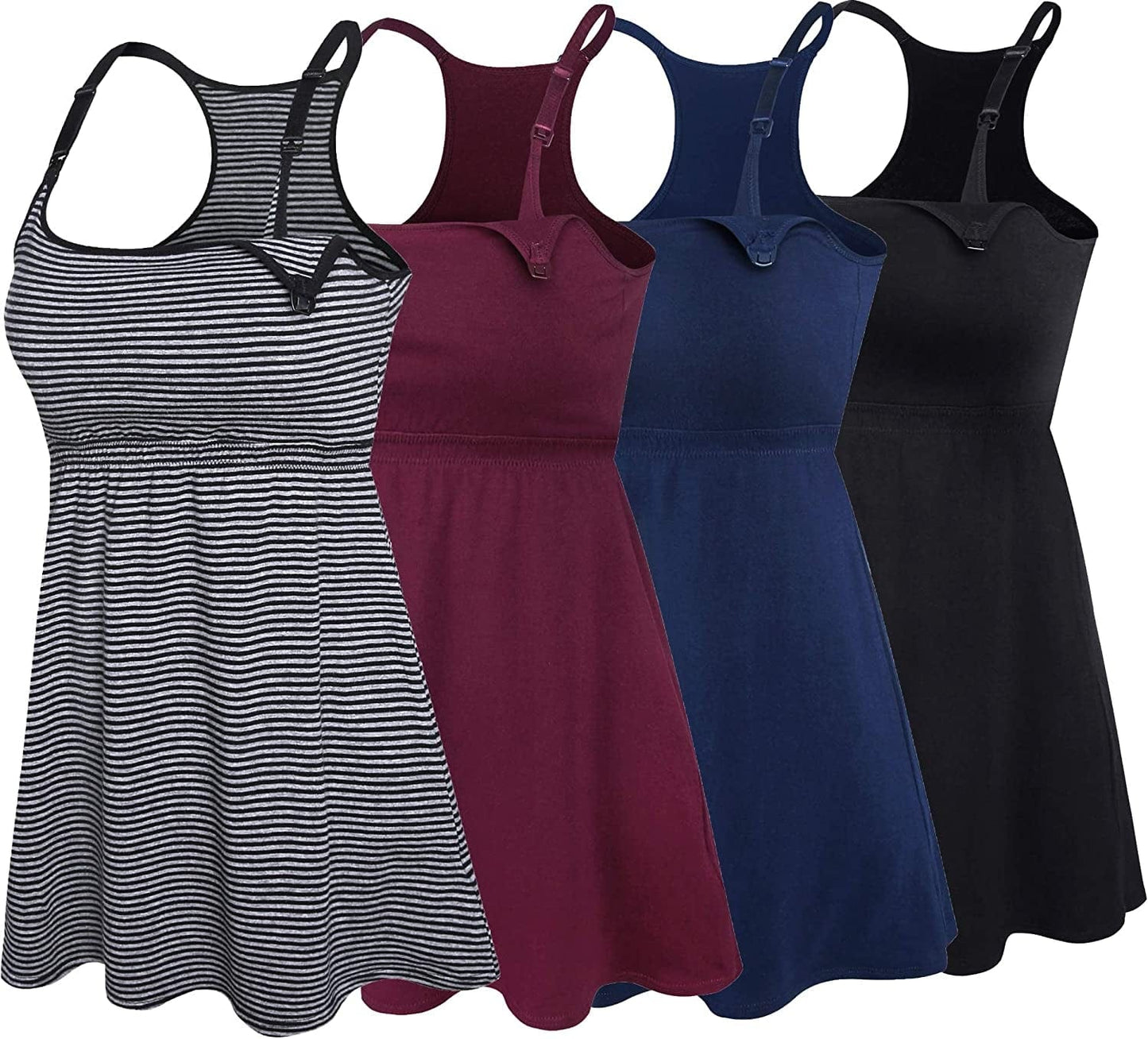 Cotton Nursing Tank Tops Maternity Cami with Shelf Bra Breastfeeding Shirts Pregnancy Clothes Stripe+navy+burgundy+black 4pack / Medium