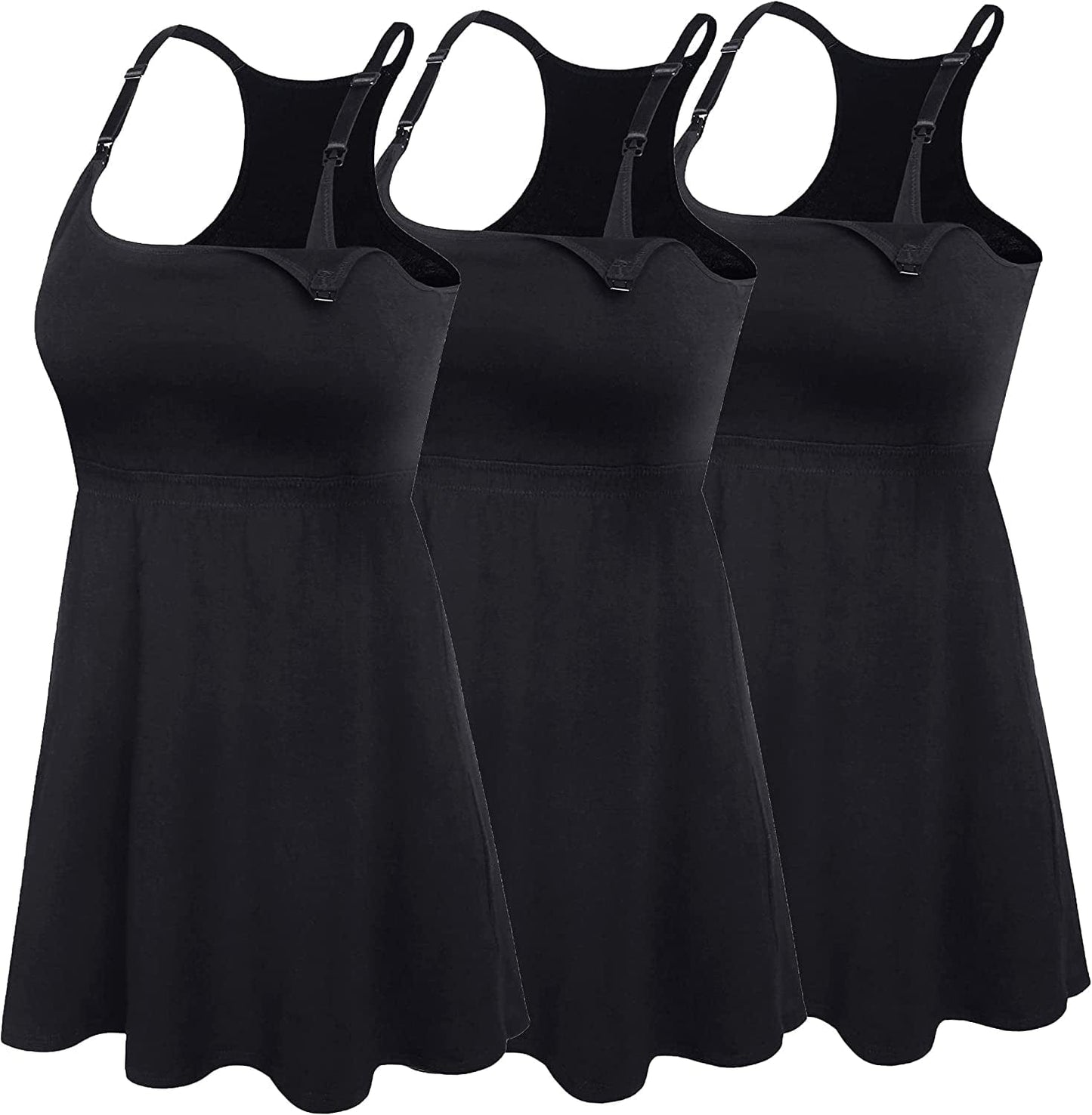 Cotton Nursing Tank Tops Maternity Cami with Shelf Bra Breastfeeding Shirts Pregnancy Clothes Black+black+black 3pack / Small