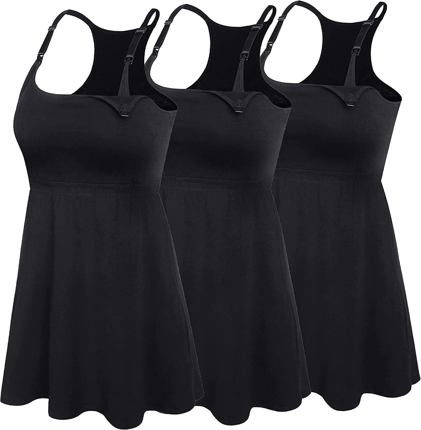 Cotton Nursing Tank Tops Maternity Cami with Shelf Bra Breastfeeding Shirts Pregnancy Clothes Black+black+black 3pack / Small