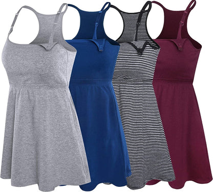 Cotton Nursing Tank Tops Maternity Cami with Shelf Bra Breastfeeding Shirts Pregnancy Clothes Stripe+atrovirens+burgundy+grey 4pack / Medium