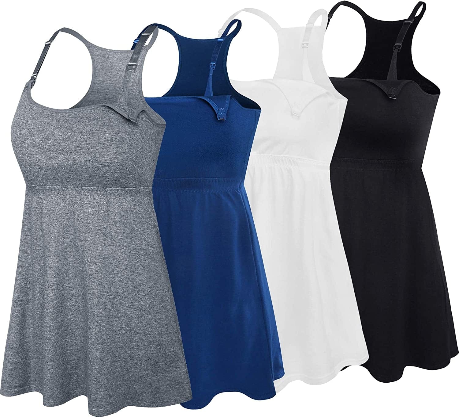 Cotton Nursing Tank Tops Maternity Cami with Shelf Bra Breastfeeding Shirts Pregnancy Clothes White+charcoal+atrovirens+black 4pack / Medium