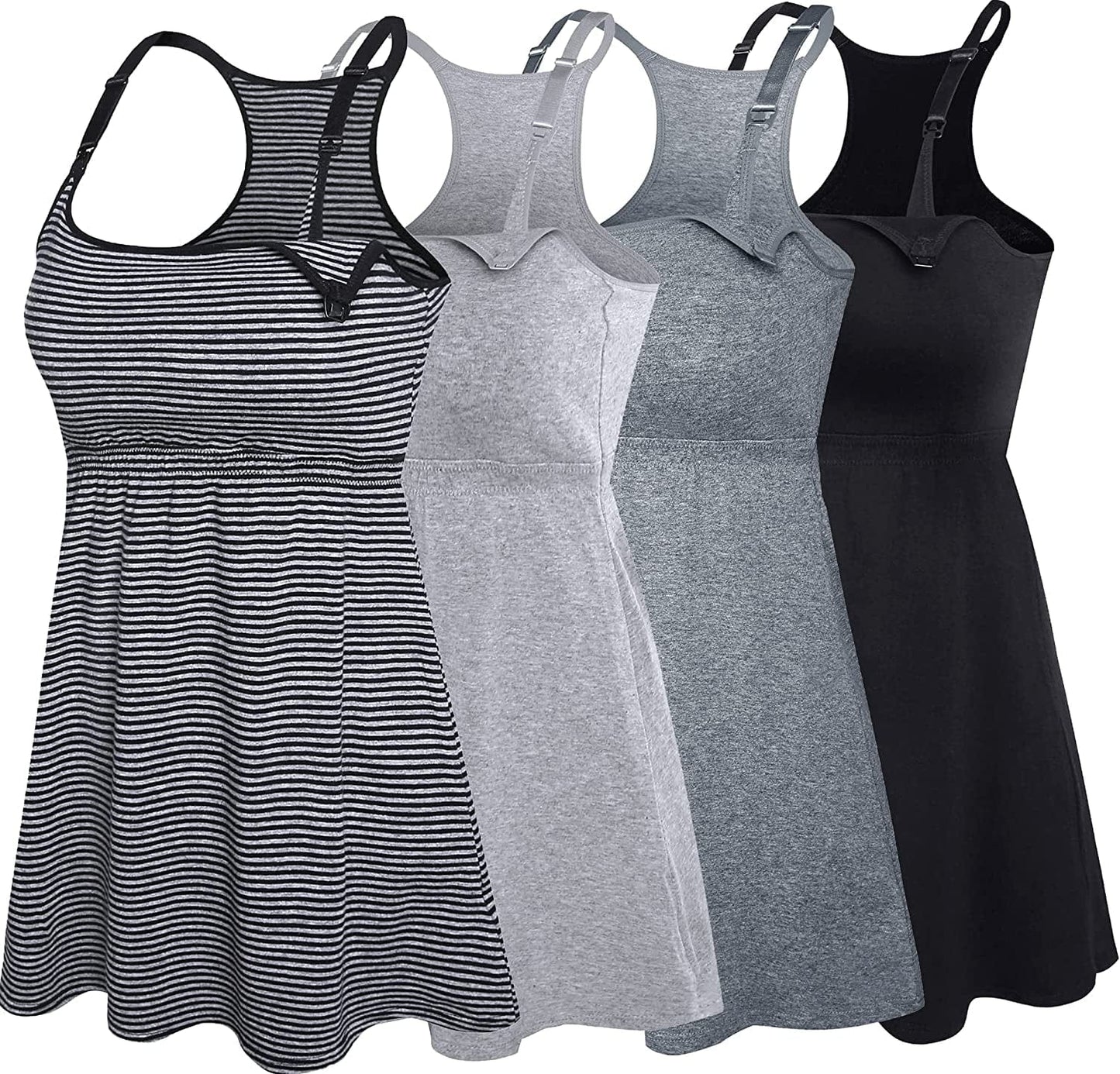 Cotton Nursing Tank Tops Maternity Cami with Shelf Bra Breastfeeding Shirts Pregnancy Clothes Stripe+black+charcoal+grey 4pack / Small