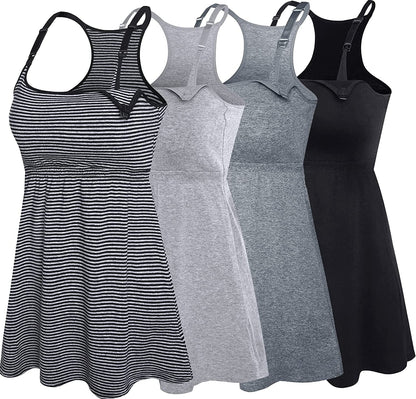 Cotton Nursing Tank Tops Maternity Cami with Shelf Bra Breastfeeding Shirts Pregnancy Clothes Stripe+black+charcoal+grey 4pack / Small