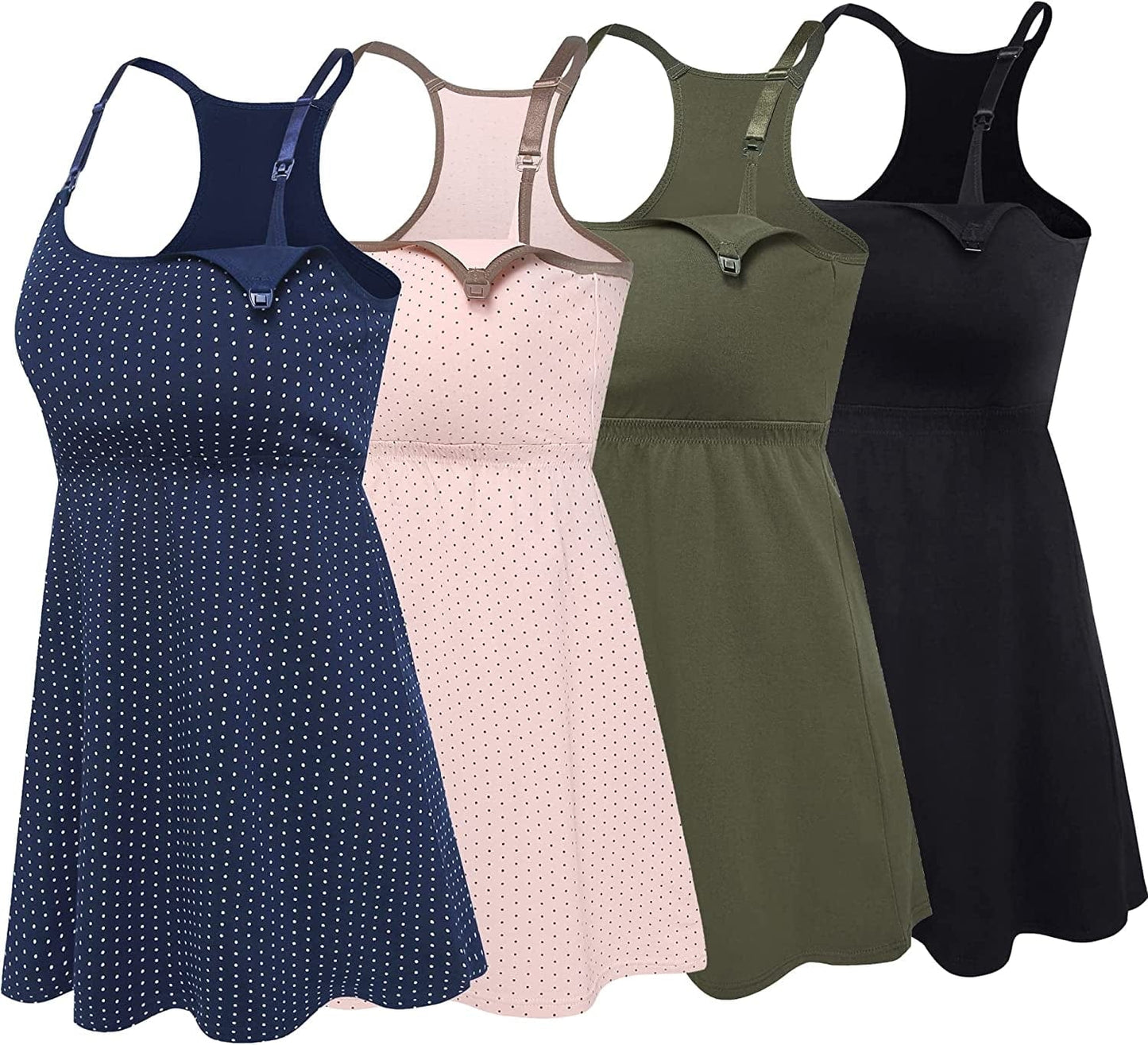 Cotton Nursing Tank Tops Maternity Cami with Shelf Bra Breastfeeding Shirts Pregnancy Clothes Zblack+army Green+navy Dot+pink Dot 4pack / Small