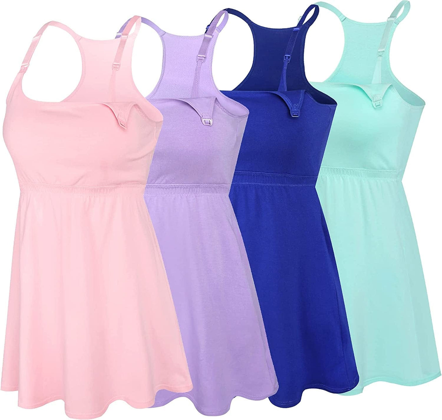 Cotton Nursing Tank Tops Maternity Cami with Shelf Bra Breastfeeding Shirts Pregnancy Clothes Sapphire Blue+purple+green+pink 4pack / Small