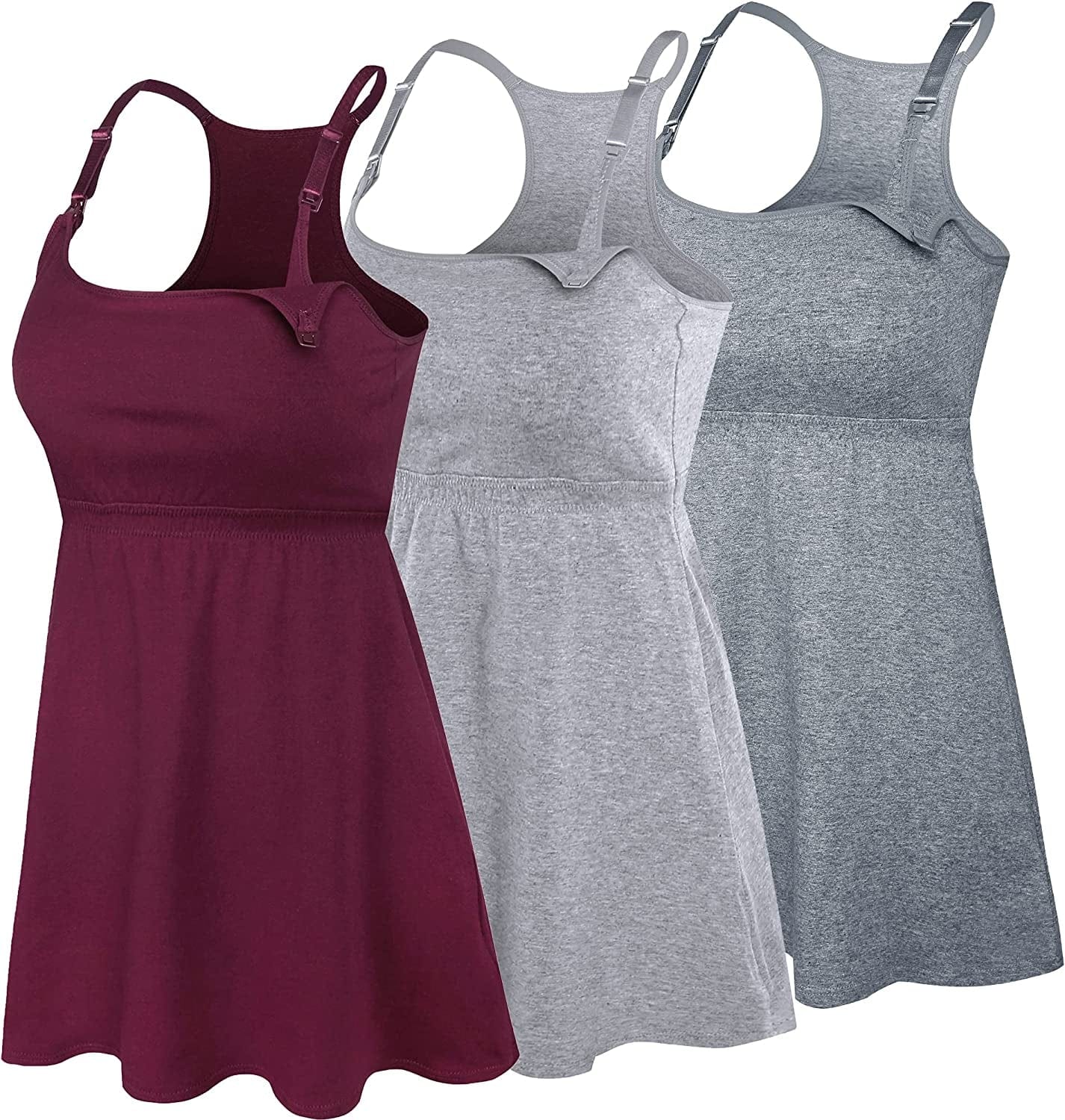 Cotton Nursing Tank Tops Maternity Cami with Shelf Bra Breastfeeding Shirts Pregnancy Clothes Charcoal+grey+burgundy 3pack / Large