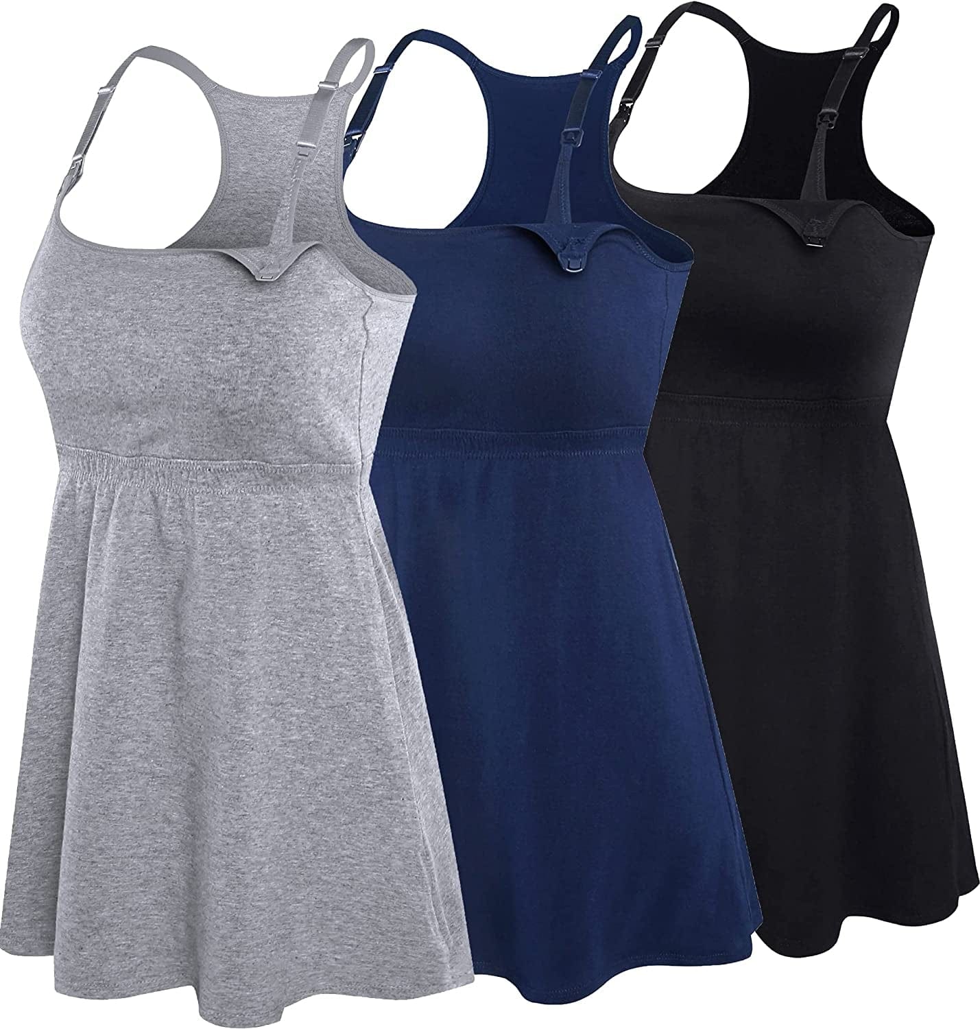Cotton Nursing Tank Tops Maternity Cami with Shelf Bra Breastfeeding Shirts Pregnancy Clothes Black+navy+grey 3pack / X-Large