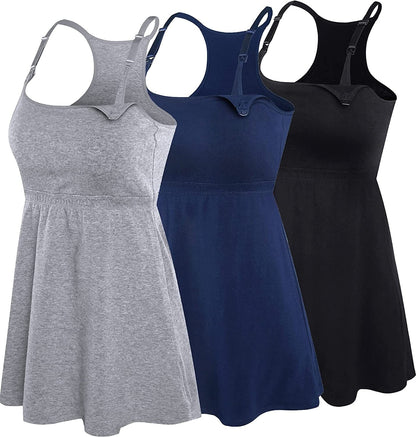 Cotton Nursing Tank Tops Maternity Cami with Shelf Bra Breastfeeding Shirts Pregnancy Clothes Black+navy+grey 3pack / X-Large
