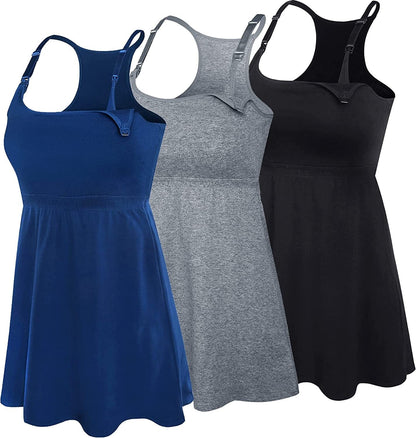 Cotton Nursing Tank Tops Maternity Cami with Shelf Bra Breastfeeding Shirts Pregnancy Clothes Black+charcoal+atrovirens 3pack / Small