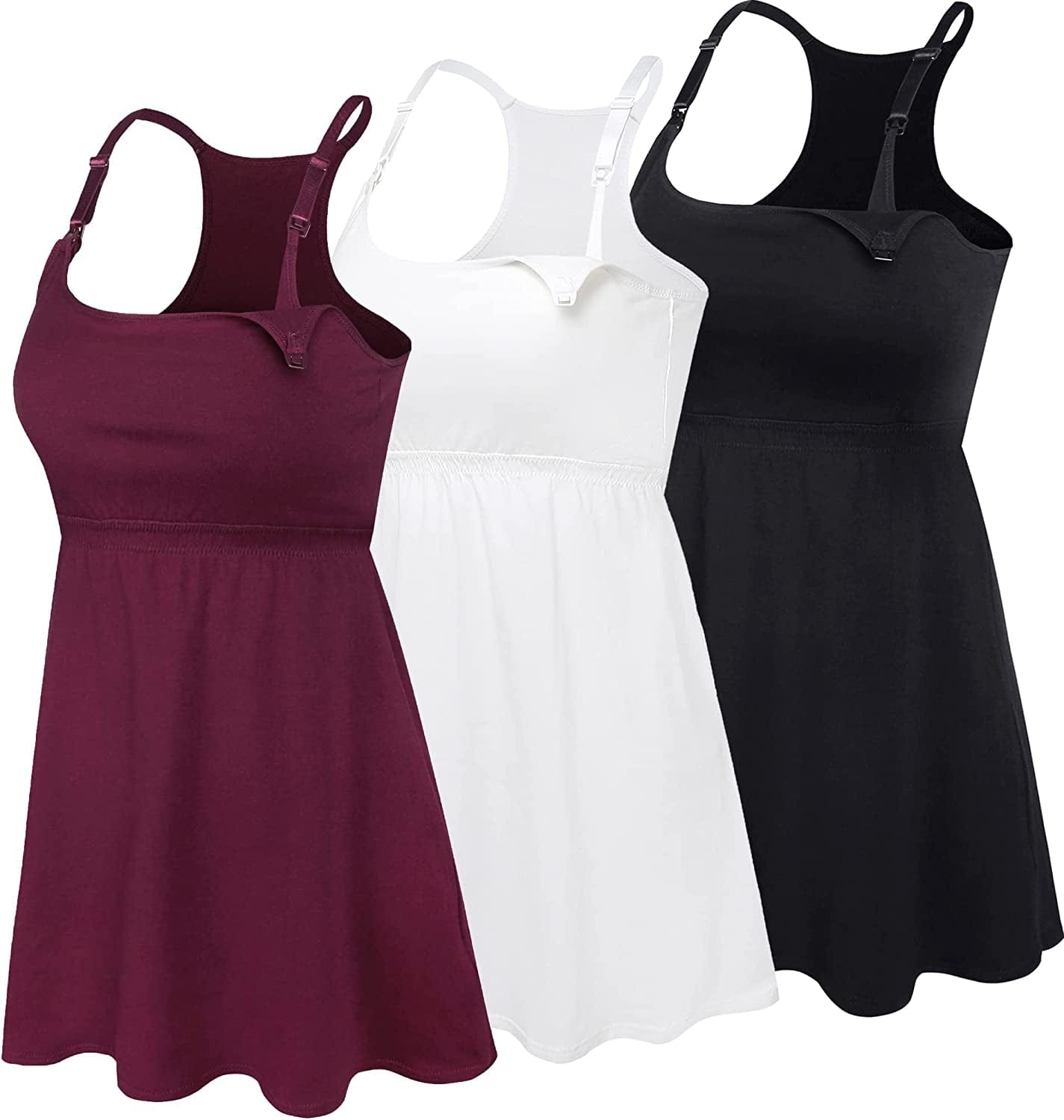 Cotton Nursing Tank Tops Maternity Cami with Shelf Bra Breastfeeding Shirts Pregnancy Clothes Black+burgundy+white 3pack / Medium