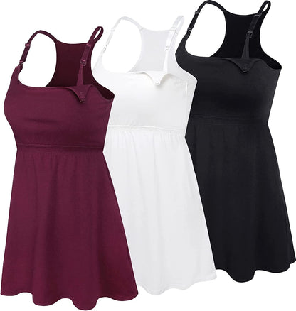 Cotton Nursing Tank Tops Maternity Cami with Shelf Bra Breastfeeding Shirts Pregnancy Clothes Black+burgundy+white 3pack / Medium