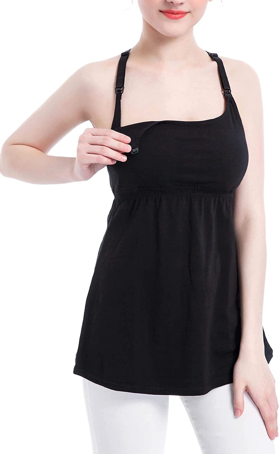 Cotton Nursing Tank Tops Maternity Cami with Shelf Bra Breastfeeding Shirts Pregnancy Clothes