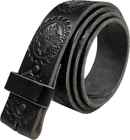 Cowboy Cowgirl Western Tooled Floral Embossed Full Grain Genuine Leather Belt Strap 1-1/2"(38Mm) Wide Apparel & Accessories > Clothing Accessories > Belts Belts.com Type B Strap - Black 34 