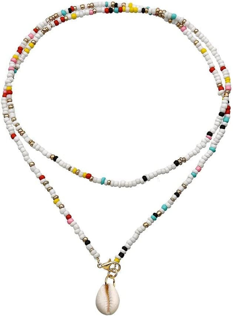 Cowrie Shell Choker Cross Colorful Beads Necklace for Women Long Chain Summer Beach Trendy Bohemian Bib Collier Femme 75Cm