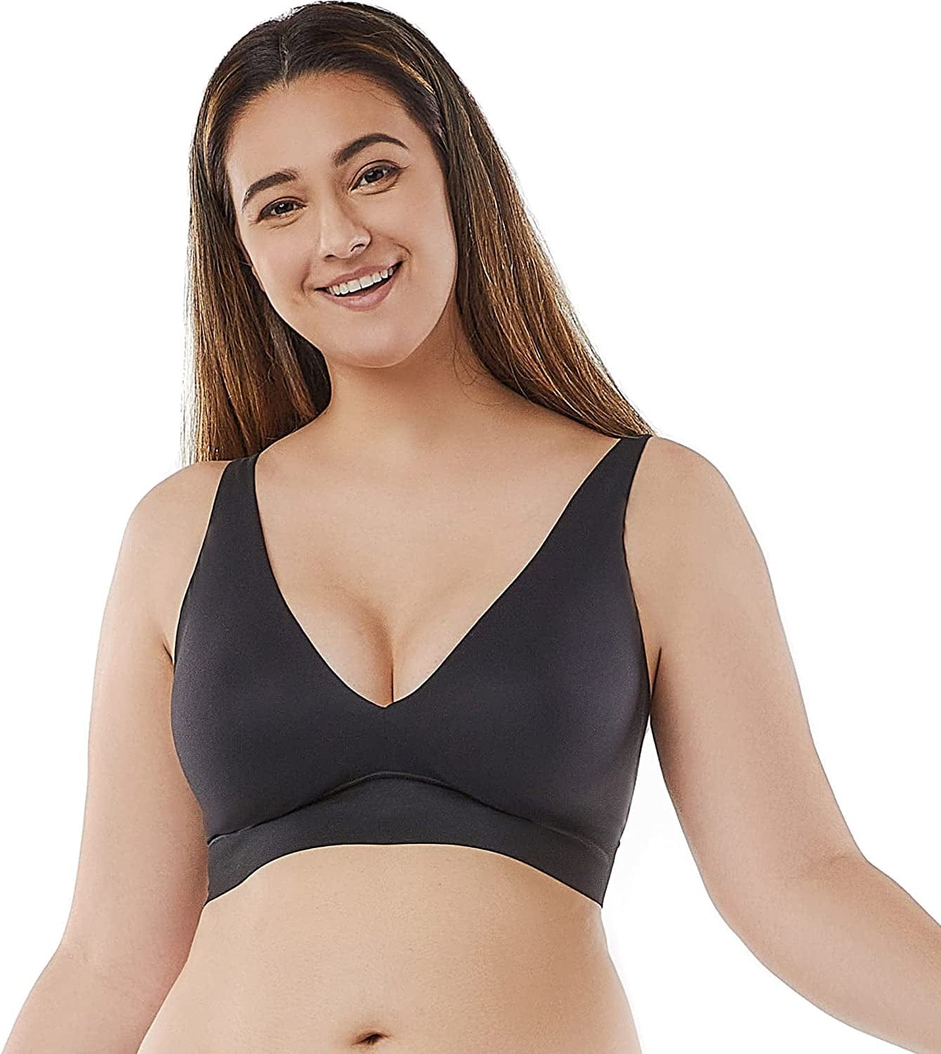 Cozy Wireless Plunge Bra for Women, Buttery Soft Comfort Seamless Everyday Bra with Embedded Pad Black / X-Large