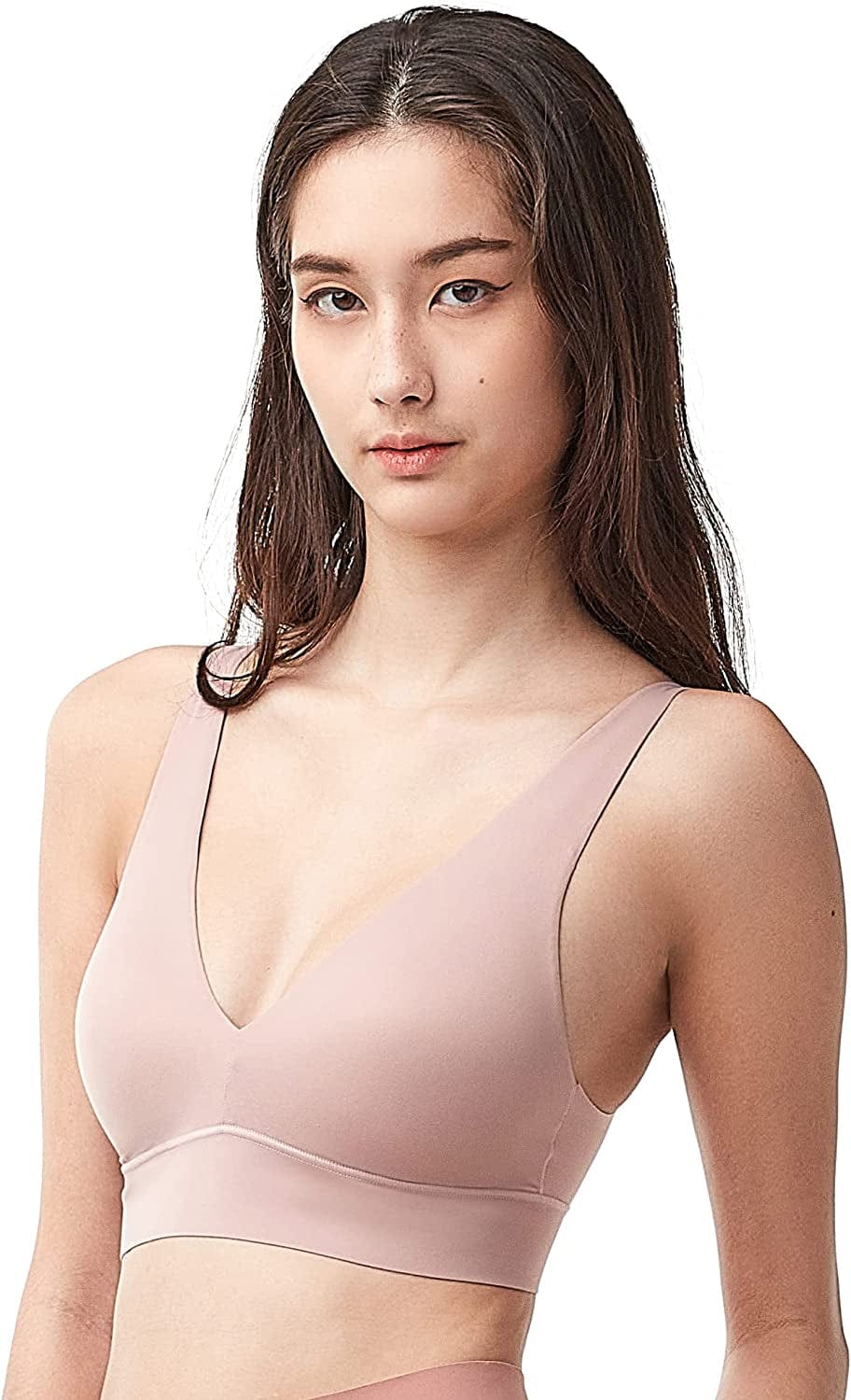 Cozy Wireless Plunge Bra for Women, Buttery Soft Comfort Seamless Everyday Bra with Embedded Pad Adobe Rose / X-Large