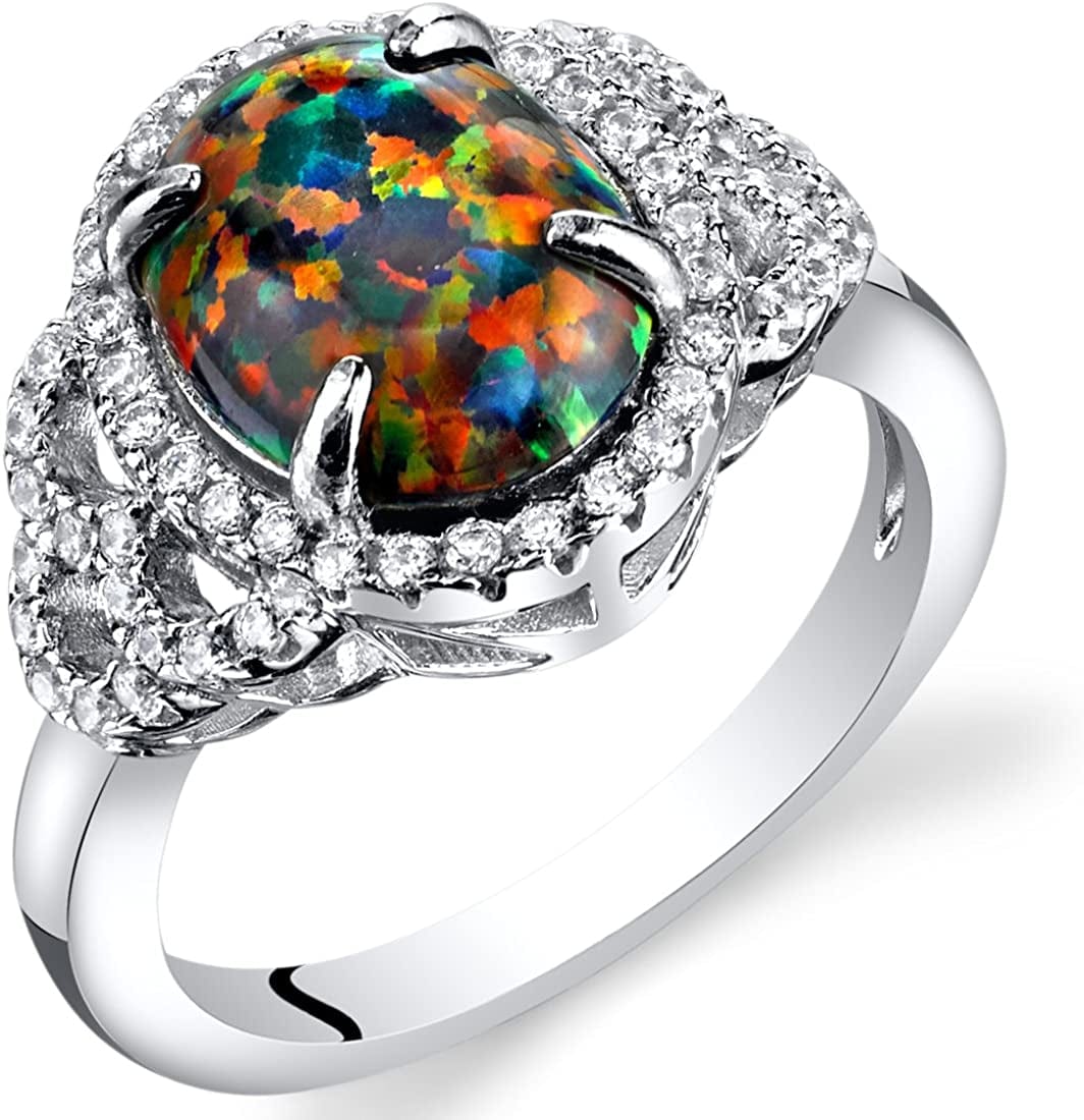 Created Black Fire Opal Large Vintage Style Ring for Women 925 Sterling Silver, 1.25 Carats Oval Shape 10X8Mm, Sizes 5 to 9 8