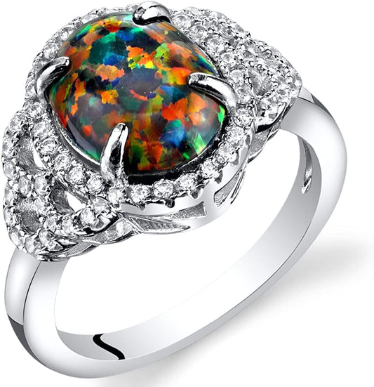 Created Black Fire Opal Large Vintage Style Ring for Women 925 Sterling Silver, 1.25 Carats Oval Shape 10X8Mm, Sizes 5 to 9 8