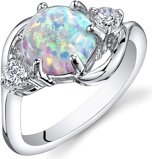 Created White Fire Opal Ring for Women 925 Sterling Silver, Stunning 3-Stone Design, 1.75 Carats round Shape 8Mm, Sizes 5 to 9 9