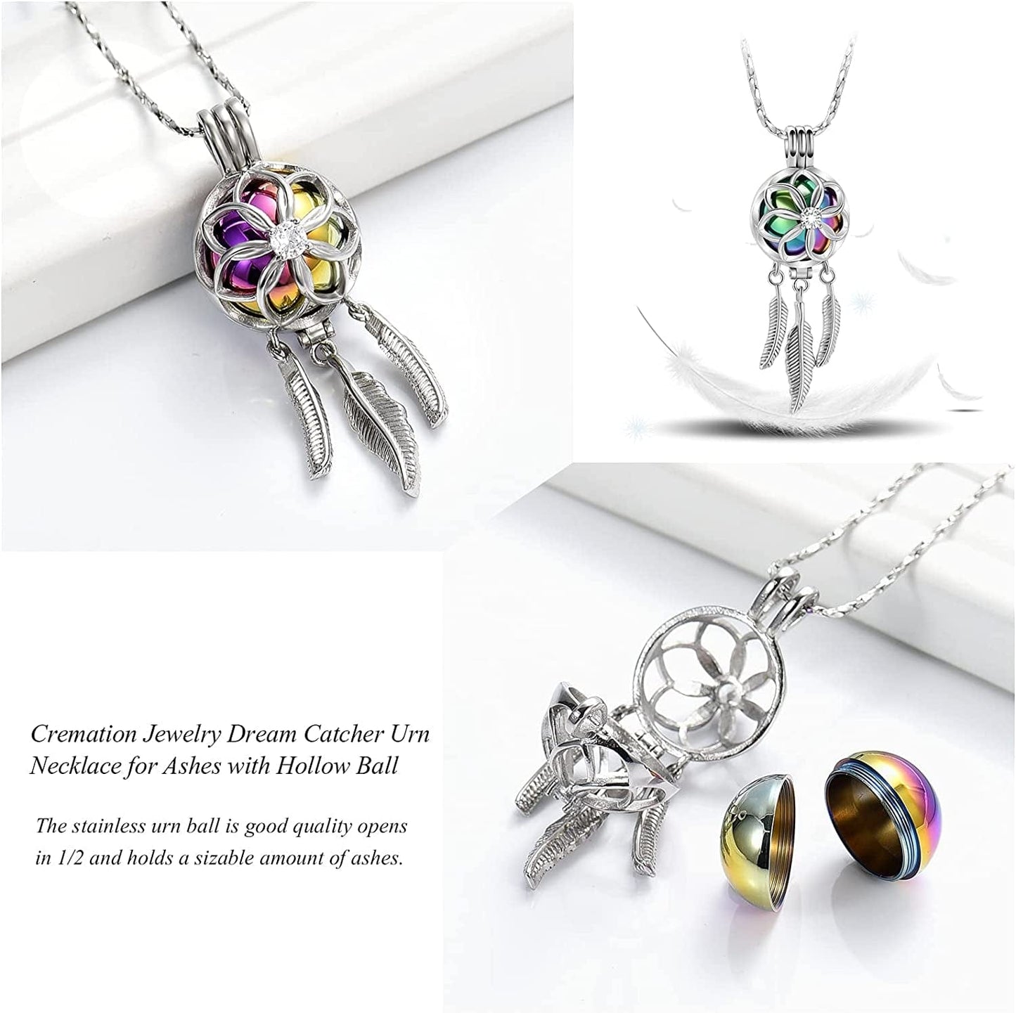 Cremation Jewelry Dream Catcher Urn Necklace for Ashes Flower with Feather Wings Ashes Pendant Necklace Cremation Keepsake Jewelry for Women Men Pet