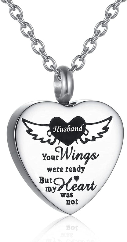 Cremation Jewelry for Ashes Pendant for Dad Mom Stainless Steel Heart Cremation Urn Necklace Memorial Pendant with Fill Kit PMX-Husband