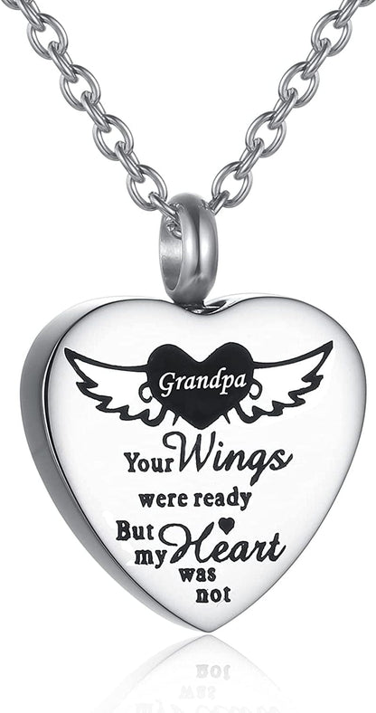 Cremation Jewelry for Ashes Pendant for Dad Mom Stainless Steel Heart Cremation Urn Necklace Memorial Pendant with Fill Kit PMX-Grandpa