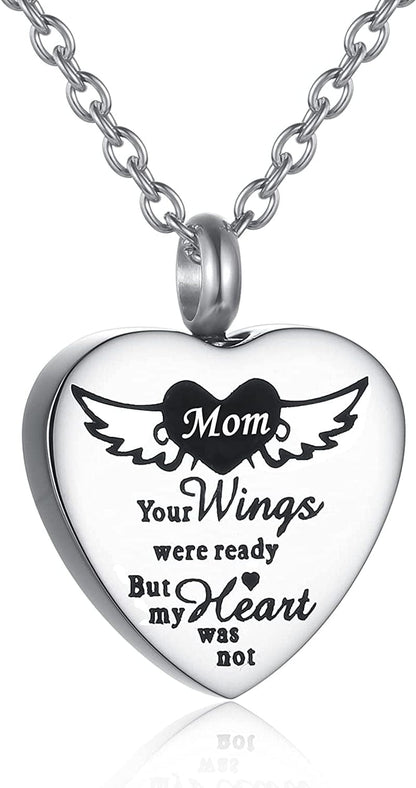Cremation Jewelry for Ashes Pendant for Dad Mom Stainless Steel Heart Cremation Urn Necklace Memorial Pendant with Fill Kit PMX-Mom