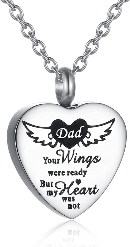 Cremation Jewelry for Ashes Pendant for Dad Mom Stainless Steel Heart Cremation Urn Necklace Memorial Pendant with Fill Kit PMX-Dad
