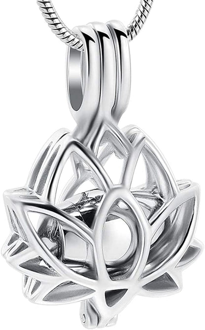 Cremation Jewelry Urn Pendant Necklace with Hollow Urn Cremation Jewelry for Ashes Lotus Flower Shape Steel