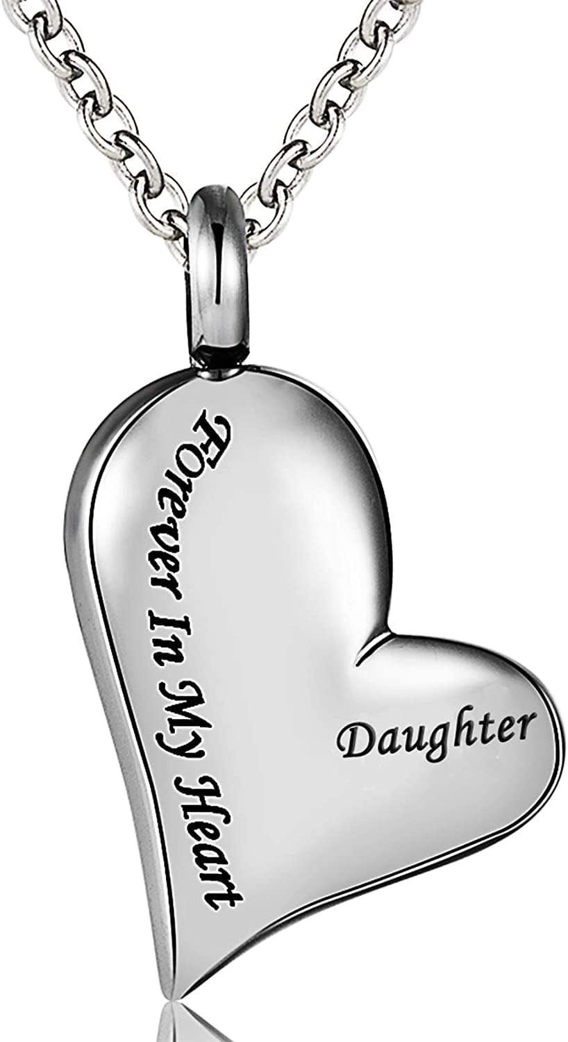 Cremation Urn Ashes Necklace Dad Forever in My Heart Stainless Steel Keepsake Waterproof Memorial Pendant Daughter