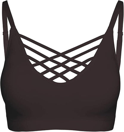 Crisscross Seamless Padded Bralette – Caged Cami Top with Removable Pads Regular to plus Size 009_americano / Small-Medium
