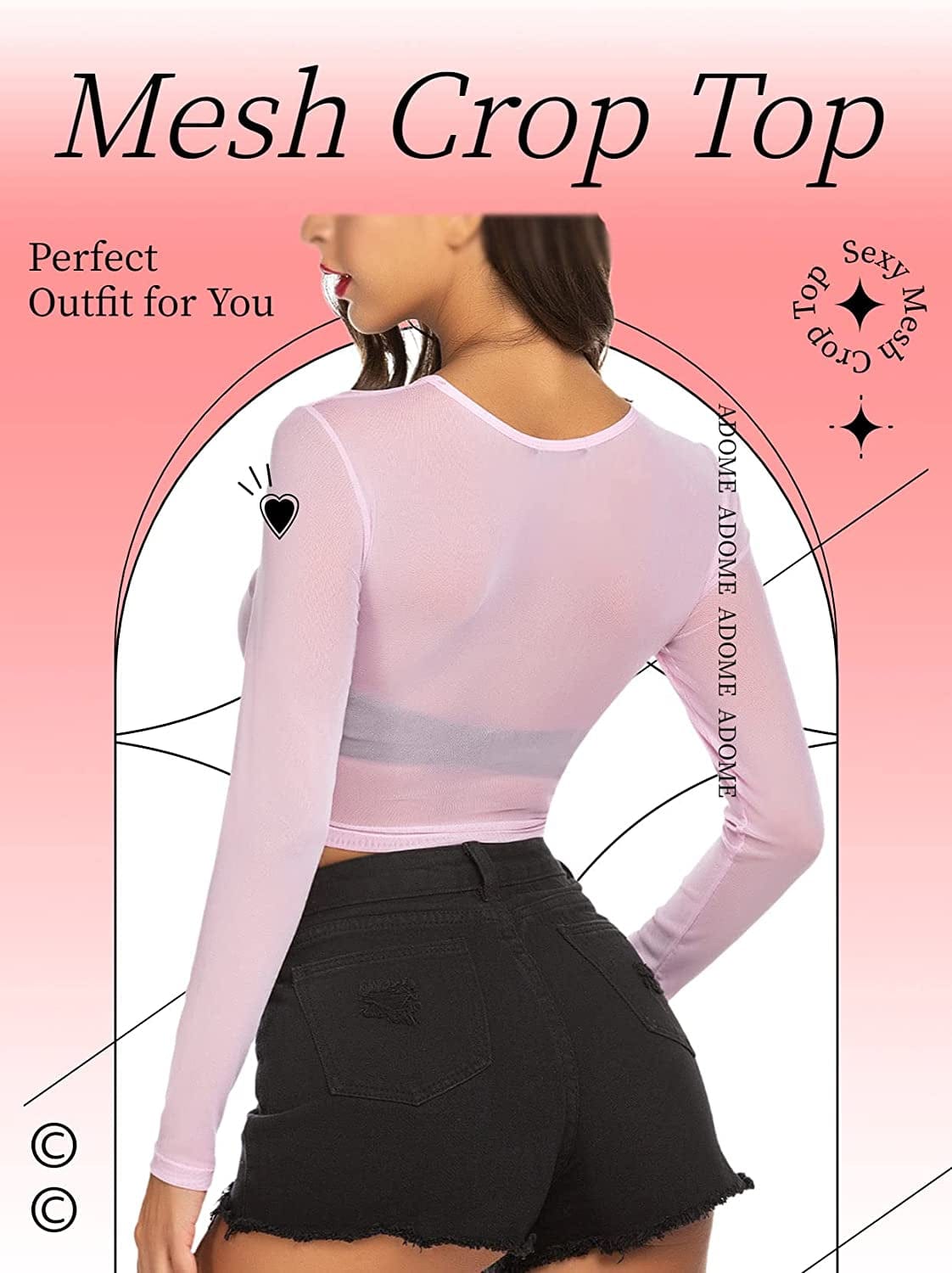 Crop Top for Women Mesh Tee Shirt plus Size Sheer Blouse Long/Short Sleeve S-4XL