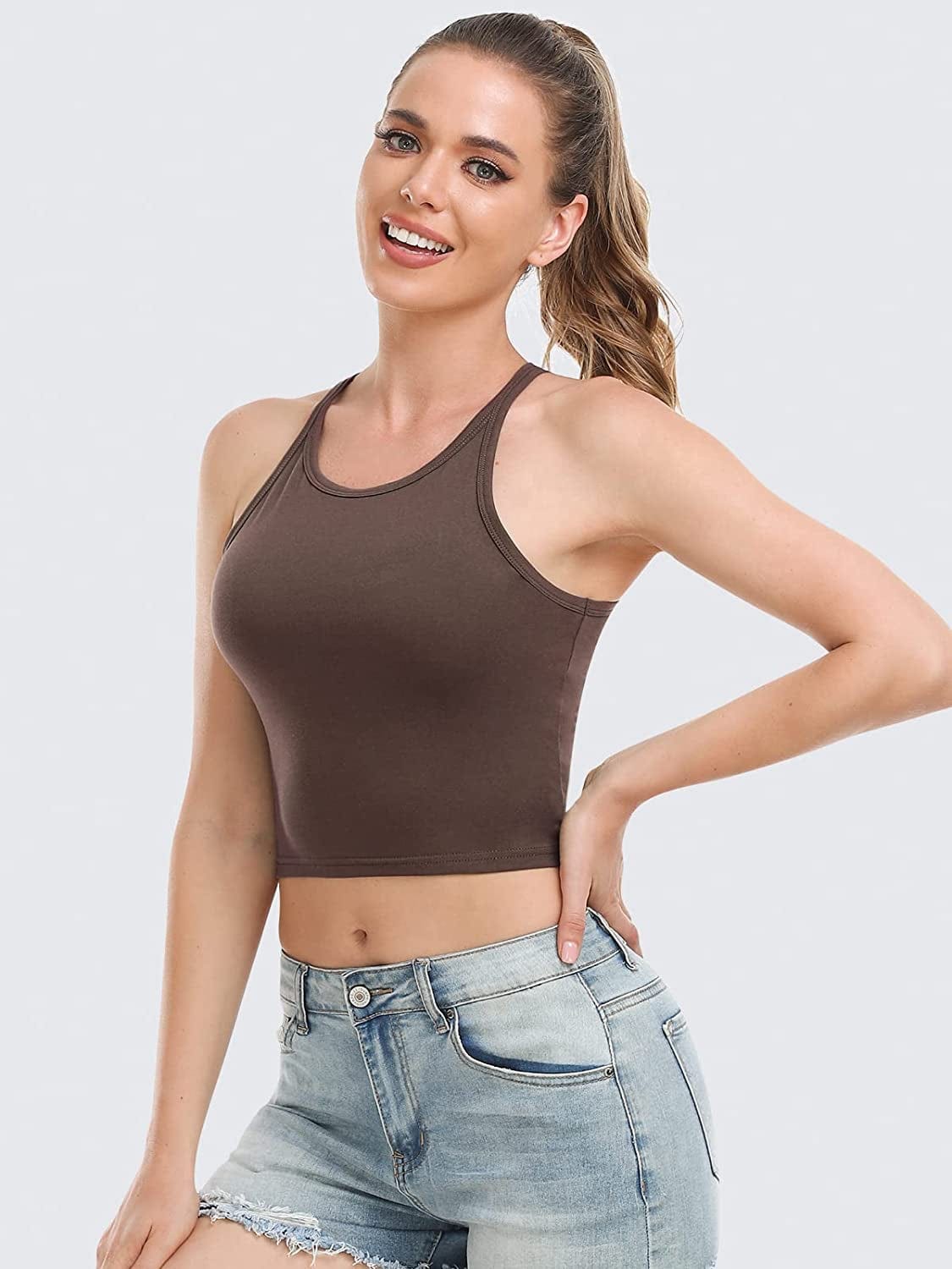 Crop Tops for Women High Neck Tank Top Athletic Cropped Shirts Workout Tanks Gym Clothes 3 Pack
