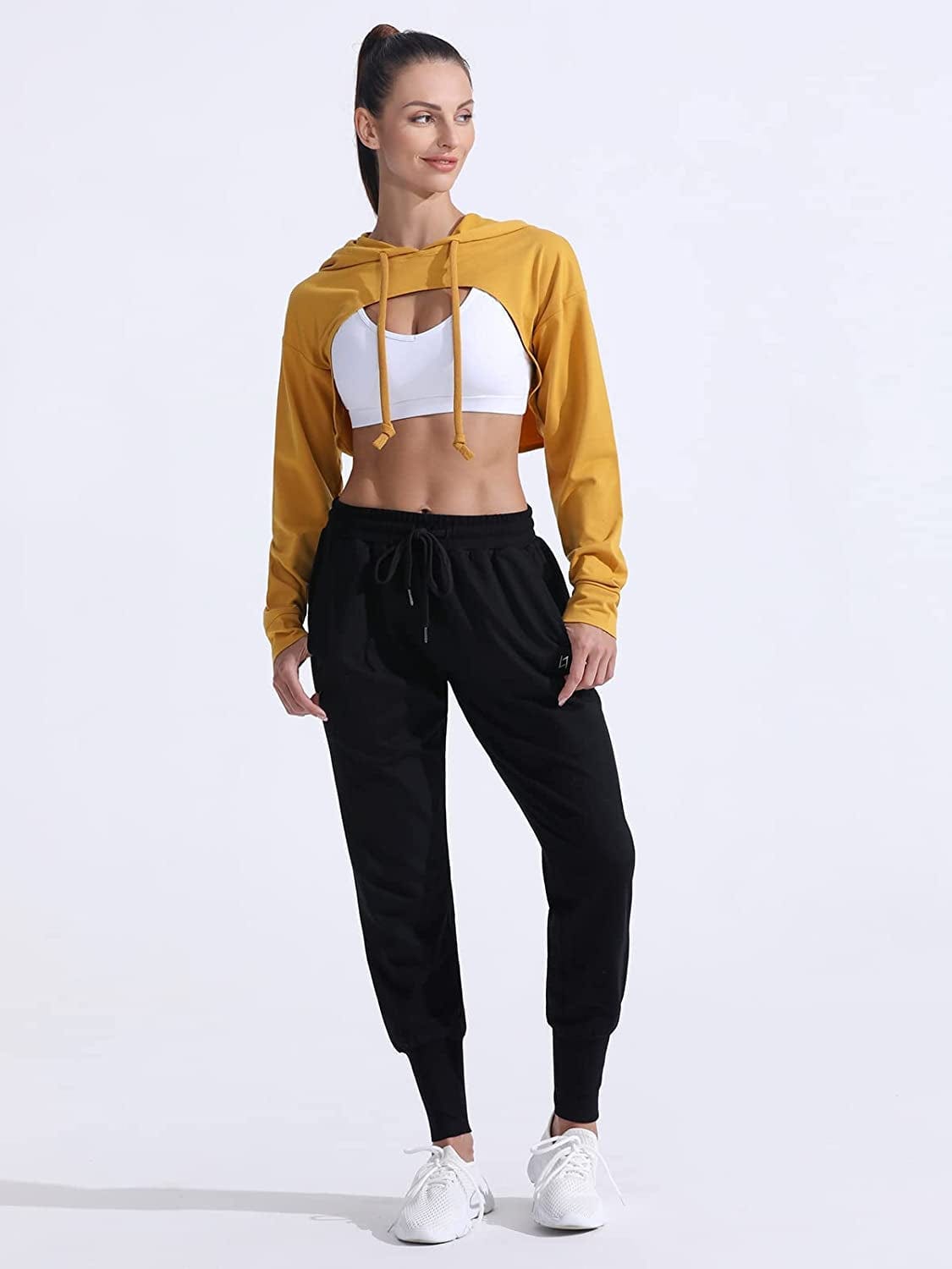 Cropped Top Hoodie Women - Long Sleeve Workout Super Crop Top Sweatshirt plus Size Gym Cute Cut-Out Pullover