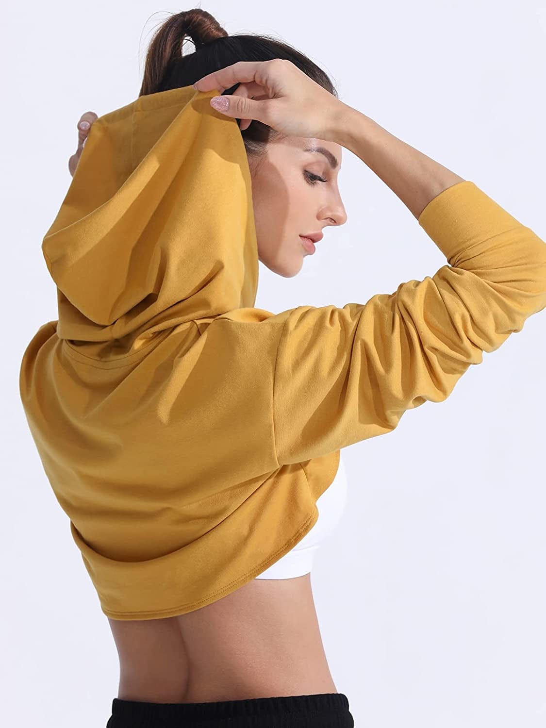Cropped Top Hoodie Women - Long Sleeve Workout Super Crop Top Sweatshirt plus Size Gym Cute Cut-Out Pullover
