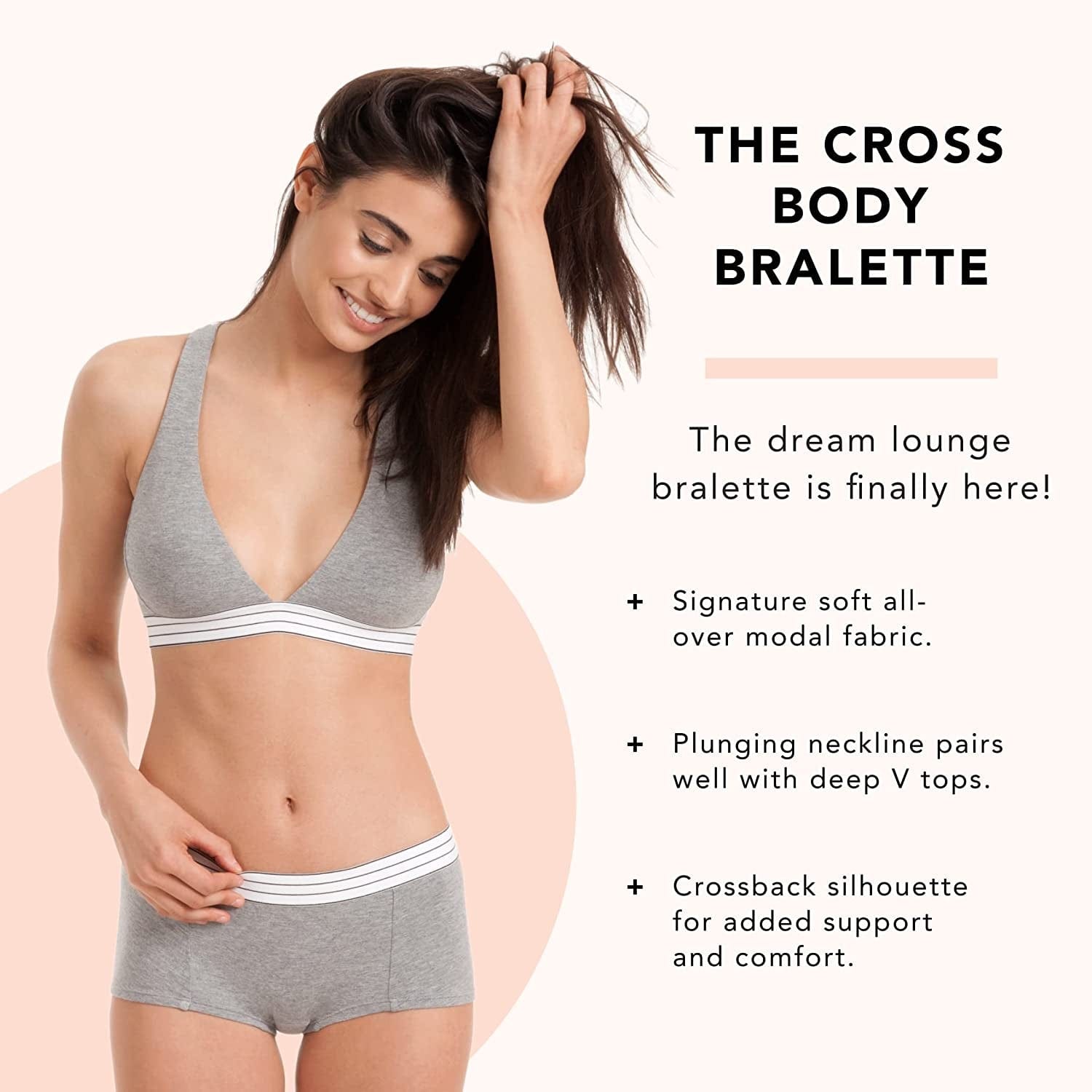 Cross Back Bralette - Modal Cotton Bra, Wireless Deep V Bra - Lounge Bra, Everyday Bras, and Comfy Bras for Women
