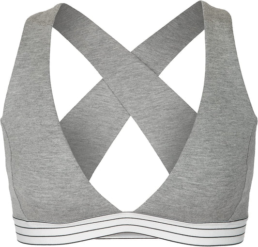 Cross Back Bralette - Modal Cotton Bra, Wireless Deep V Bra - Lounge Bra, Everyday Bras, and Comfy Bras for Women Heather Gray / X-Small