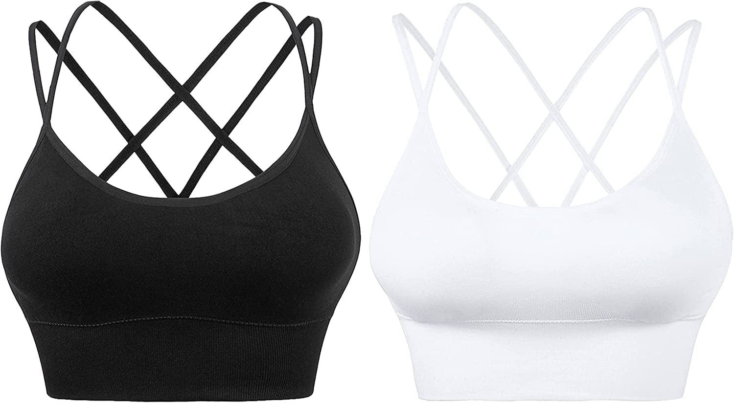 Cross Back Sport Bras Padded Strappy Criss Cross Cropped Bras for Yoga Workout Fitness Low Impact ③black White 2 Pack / X-Large