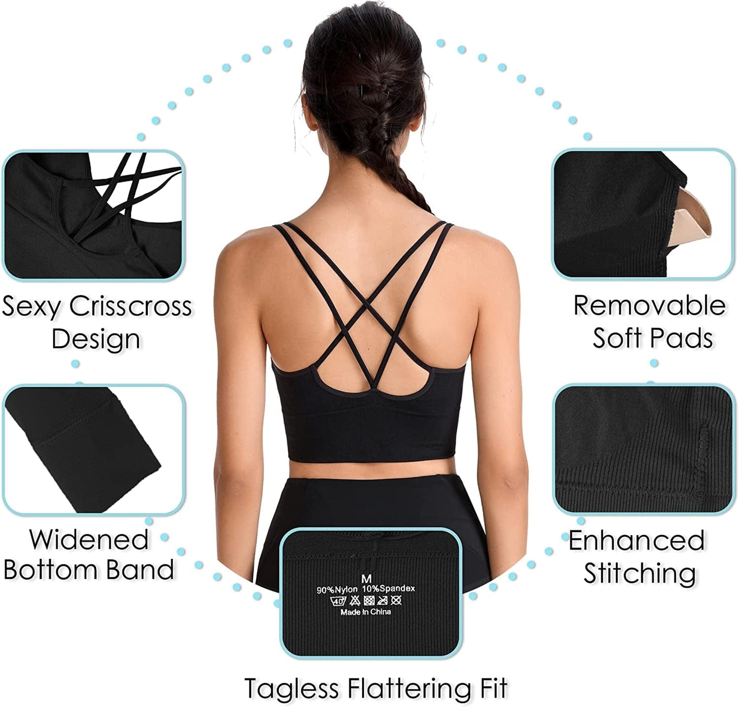 Cross Back Sport Bras Padded Strappy Criss Cross Cropped Bras for Yoga Workout Fitness Low Impact