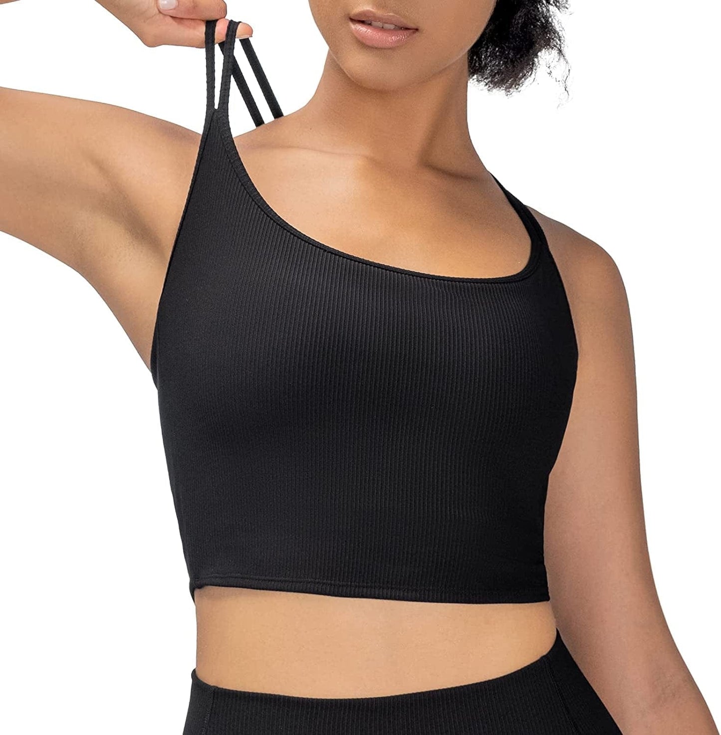 Cross Back Sports Bras for Women - Padded Seamless Black Sports Bra for Yoga Gym Workout Fitness Black-v / X-Large