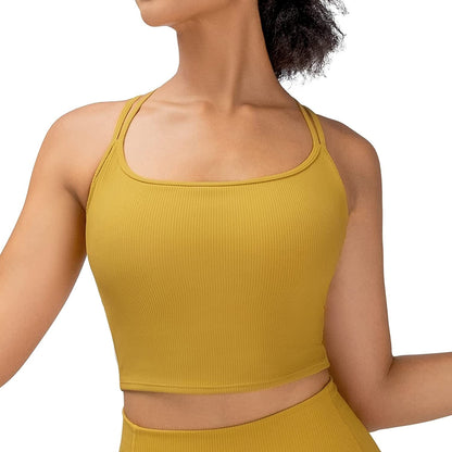 Cross Back Sports Bras for Women - Padded Seamless Black Sports Bra for Yoga Gym Workout Fitness Yellow / XX-Large