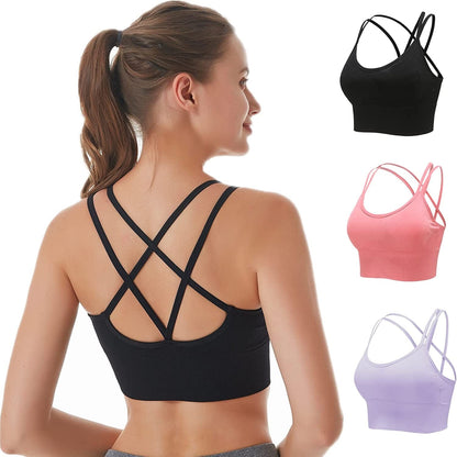 Cross Back Sports Bras for Women Padded Strappy Sports Bra Sexy Crisscross Workout Bras for Yoga, Running, Fitness Black+red+purple / X-Large