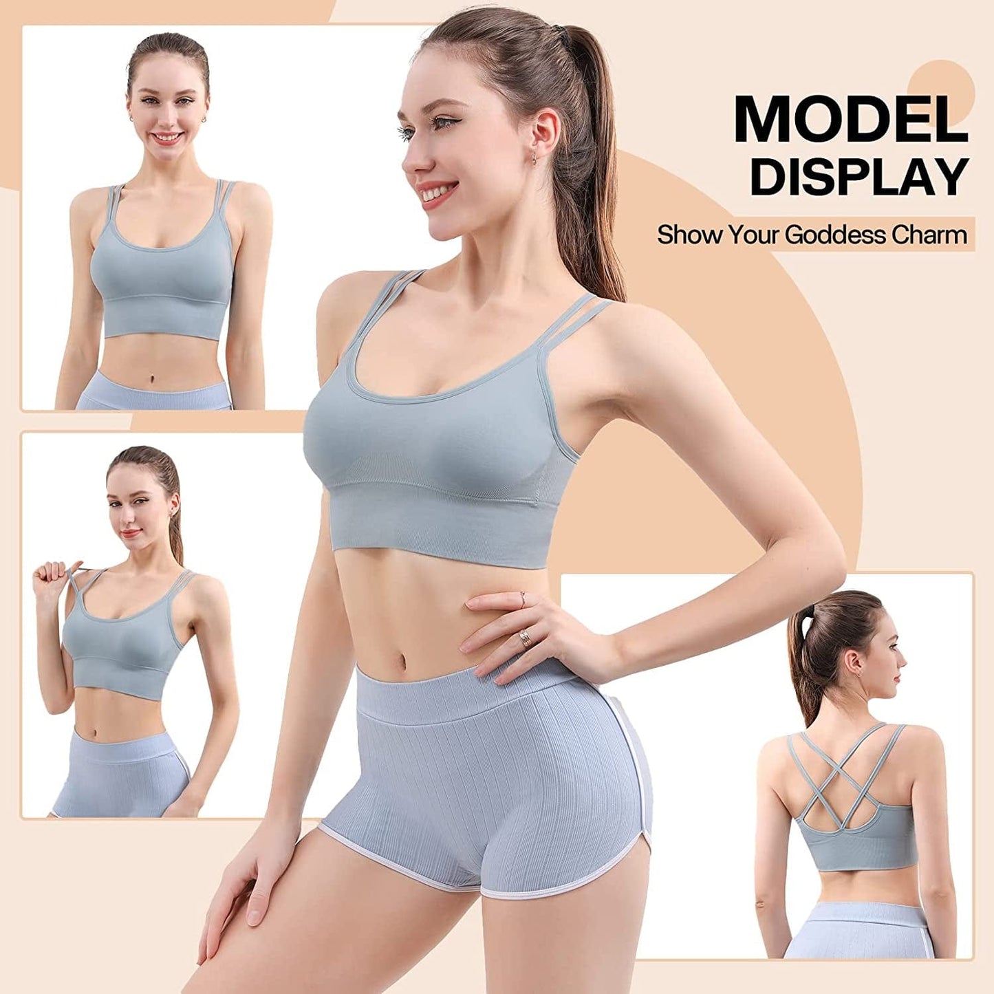 Cross Back Sports Bras for Women Padded Strappy Sports Bra Sexy Crisscross Workout Bras for Yoga, Running, Fitness